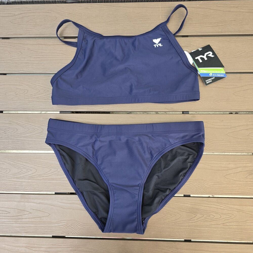 TYR Womens Tyreeco Nylon Solid Navy Diamondfit Workout Bikini Size XL NEW
